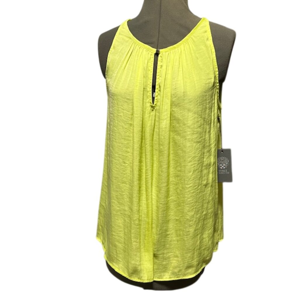 VINCE CAMUTO "Island Lime" Yellow Sleeveless Keyhole Cutout Top Size M NWT